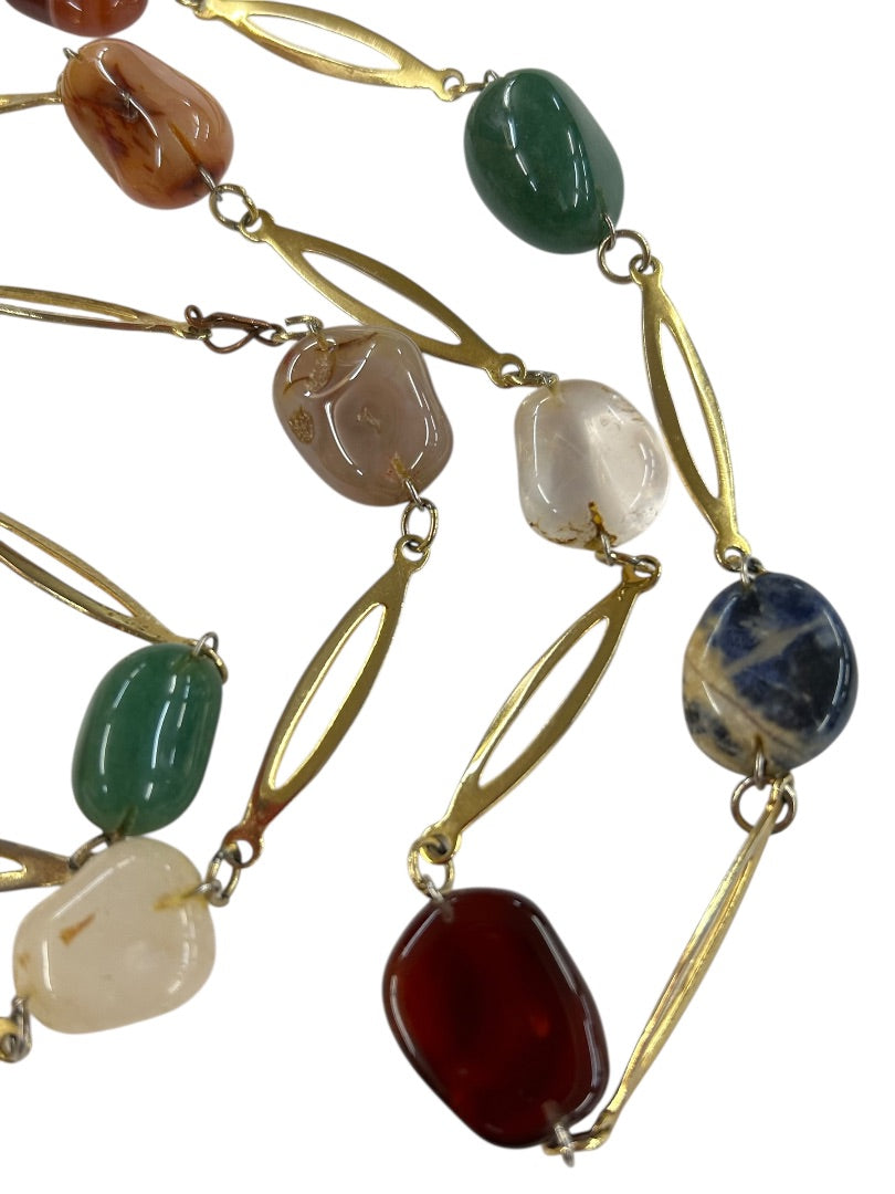 Goldtone and Assorted Stone Necklace 32 Inch Overhead No Clasp