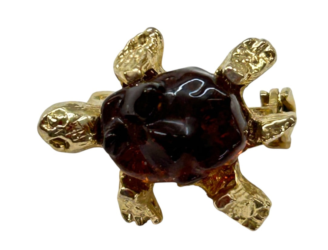 Small Turtle Brooch Goldtone Pin .6 Inch Textured Shell
