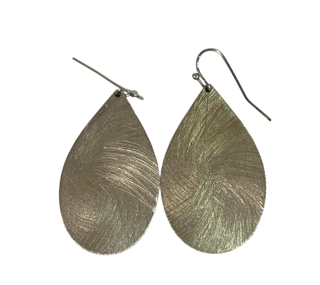 Brushed Silvertone Statement Earrings Fishhook Pierced 1.9 Inch Drop Dangle