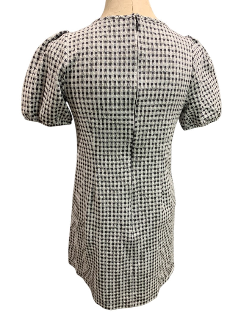 Size 4P Loft Petites Knit Dress Back Zip Gray White Gingham Check