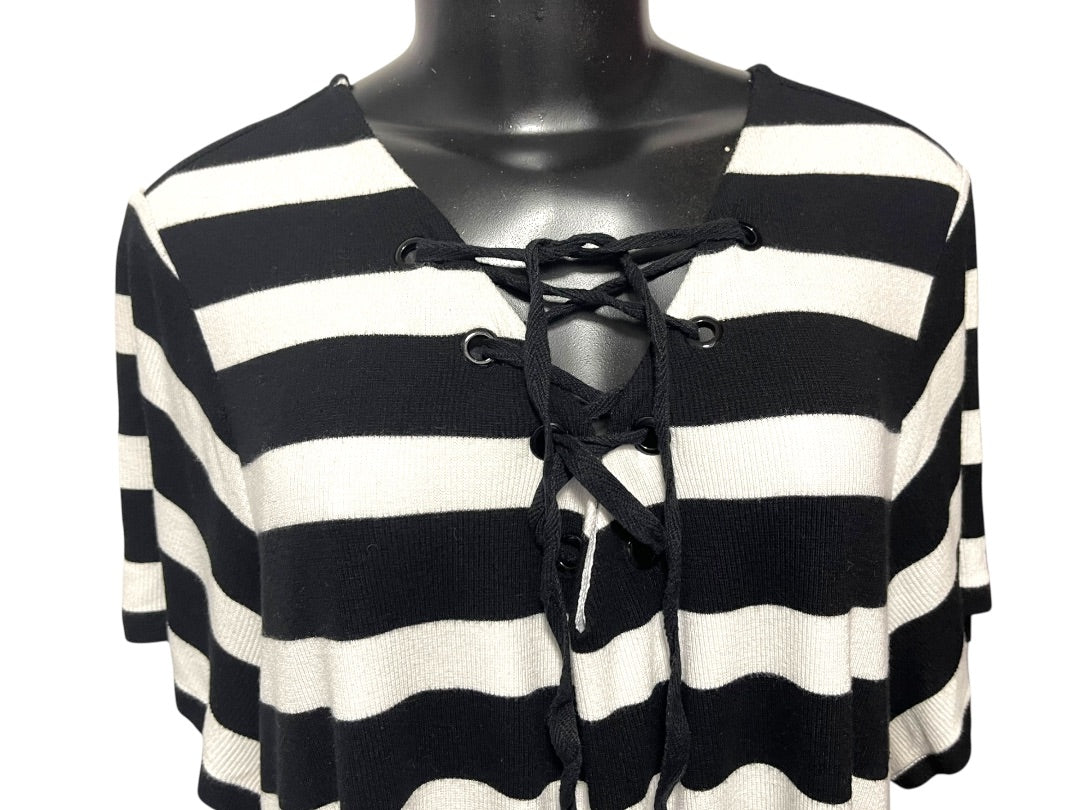 3X INC International Concepts Striped Short Sleeve Womens Top Shirt
