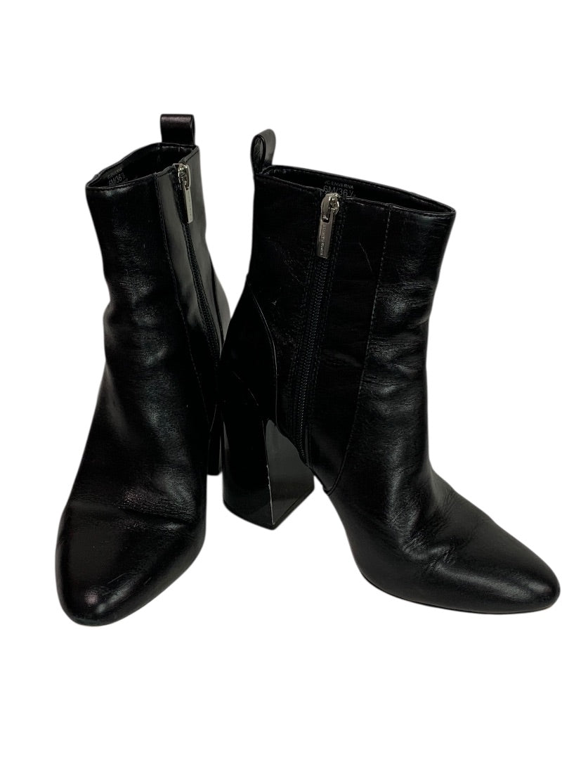 Size 6 Vince Camuto Womens Black Leather Booties 4 Inch Block Heel Enverna