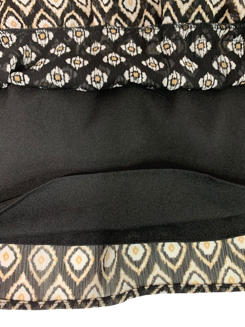 Small Petite Loft Pull on Skirt Black White Tan Pattern Lined