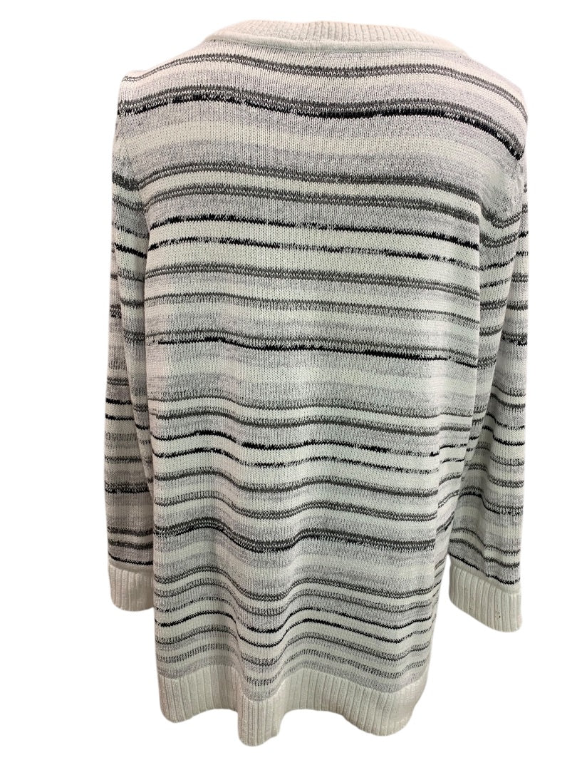 1X T by Talbots Womens Striped Gray Pullover Sweater Cotton Blend