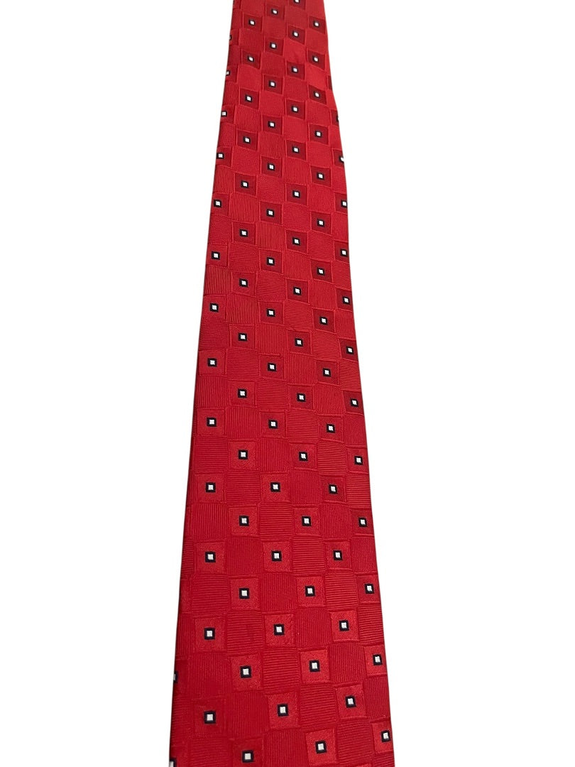 Tommy Hilfiger 100% Silk Classic Block Pattern Tie Red Mens Necktie 58"