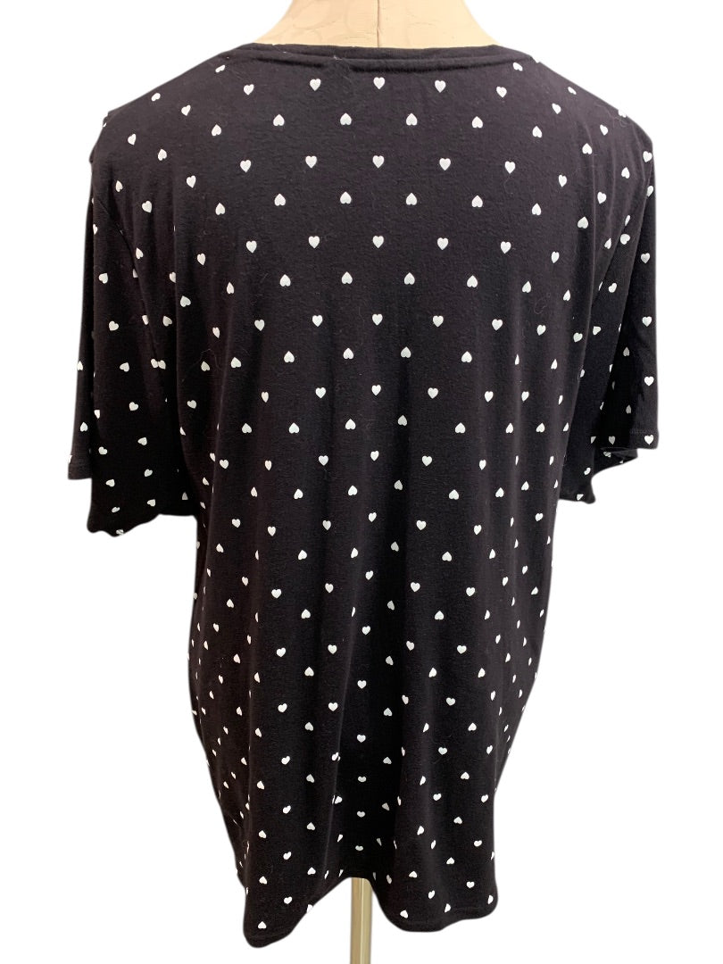 1X Croft & Barrow Womens The Classic Tee Tshirt Black Heart Print