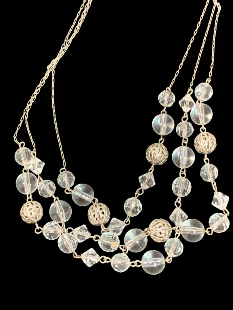 Express Multistrand Silvertone Necklace Clear Beads 16 Inch