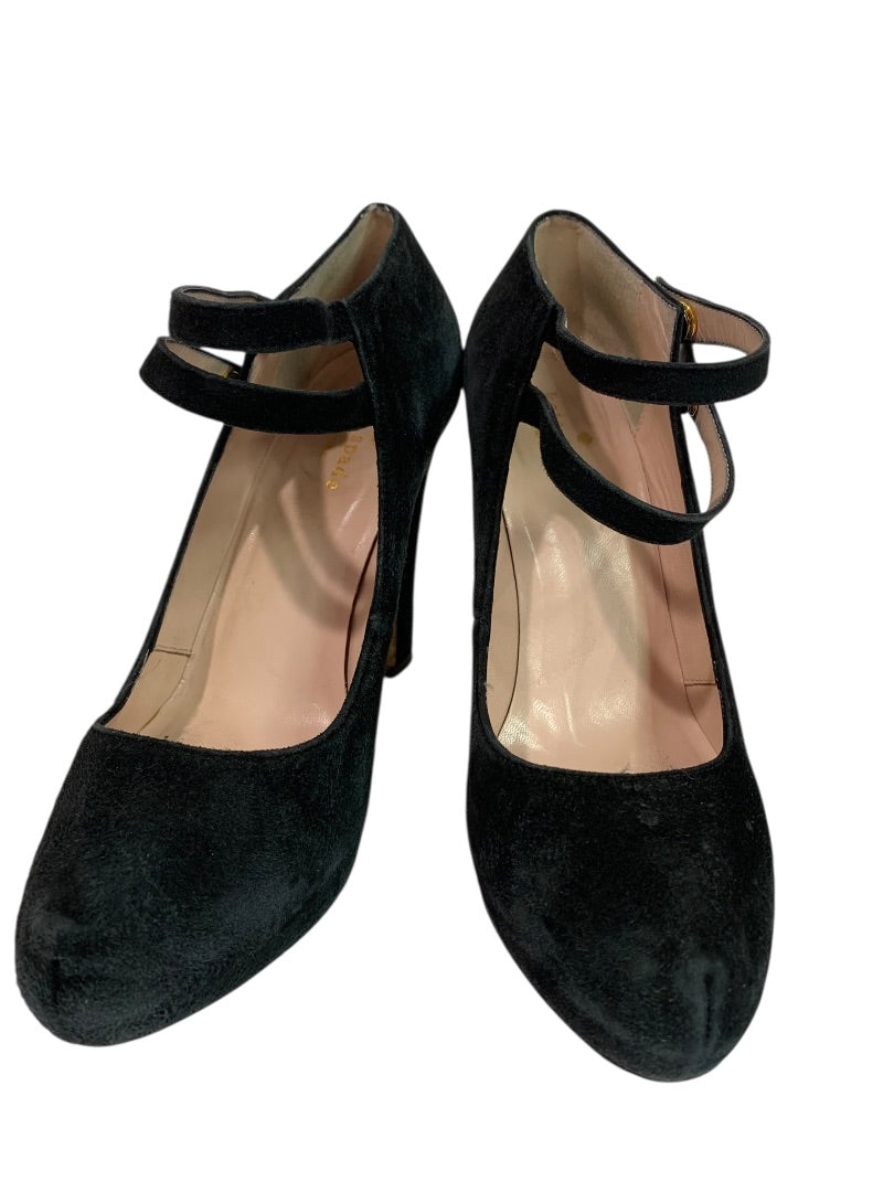 Size 7 Kate Spade Nara Double Strap 4.5" Heel Shoes Black Suede