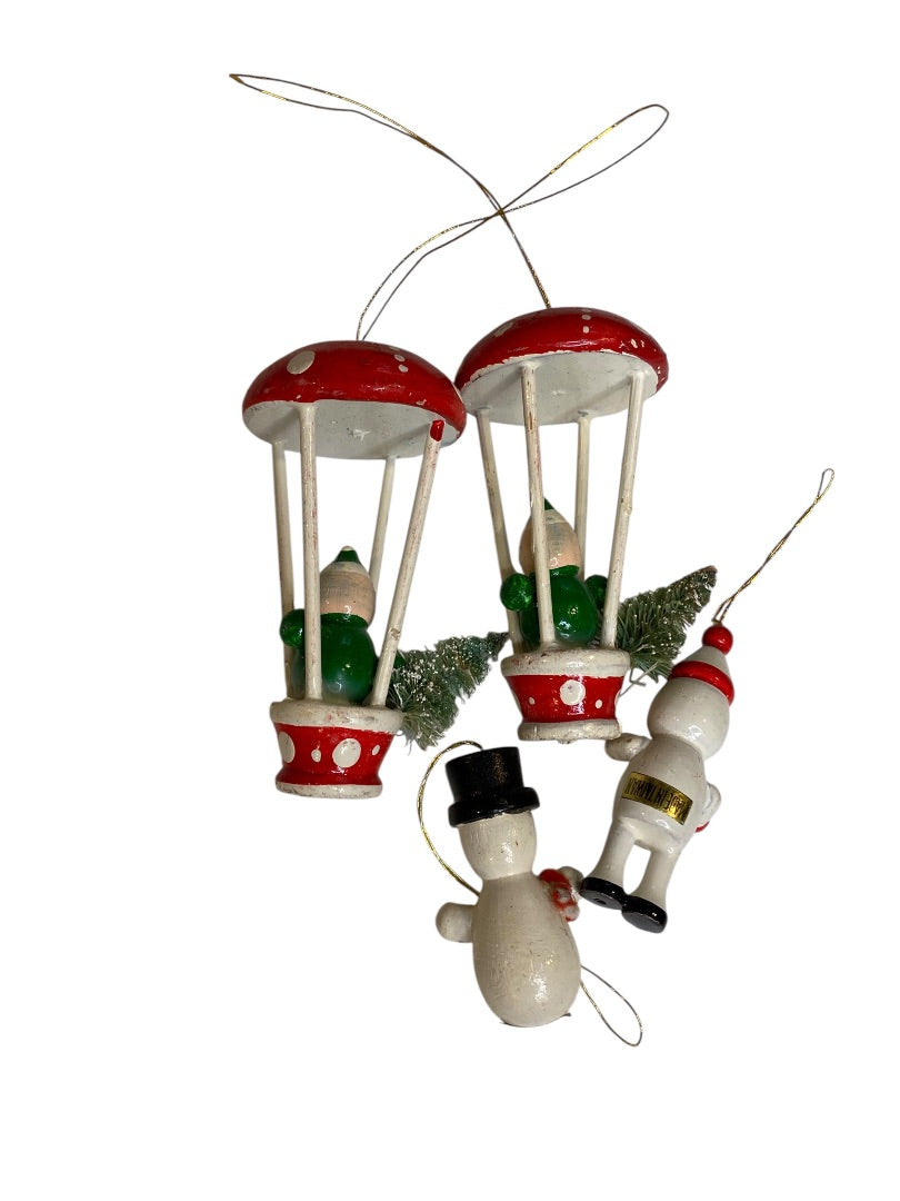 Vintage Wooden Christmas Holiday Ornaments Balloon Snowman 1.5"-3"