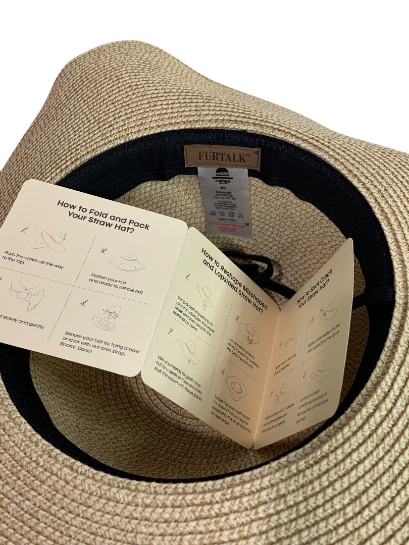 Medium Large Furtalk Packable New Womens Straw Sunhat Chin Strap
