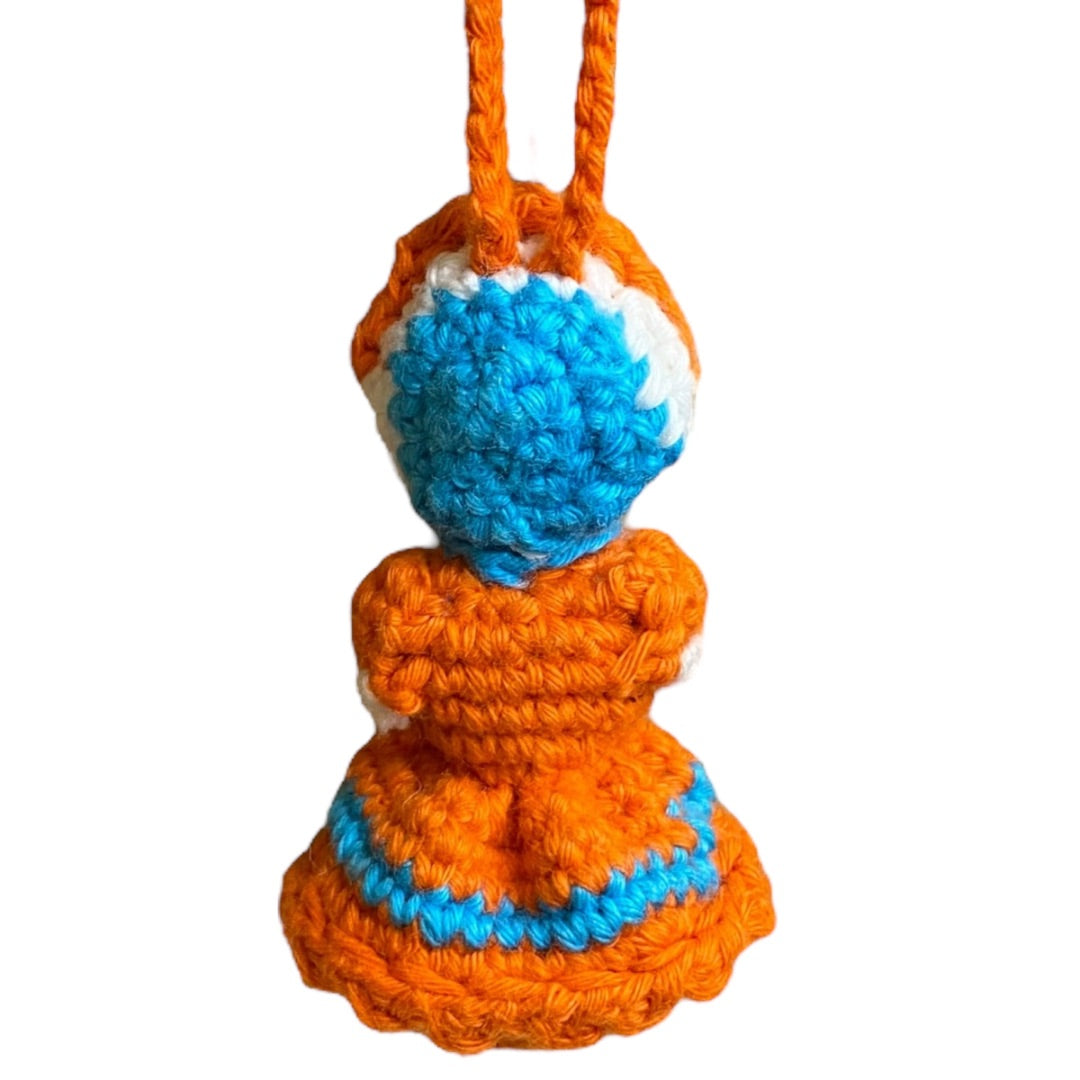 Vintage Amigurumi Japanese Crochet Girl Doll 2" Silk Face Orange