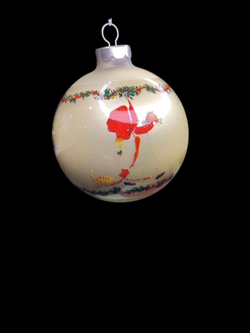 Vintage Glass Ball Ornament Holly Hobbie 3.3" Diameter Love Trimmings