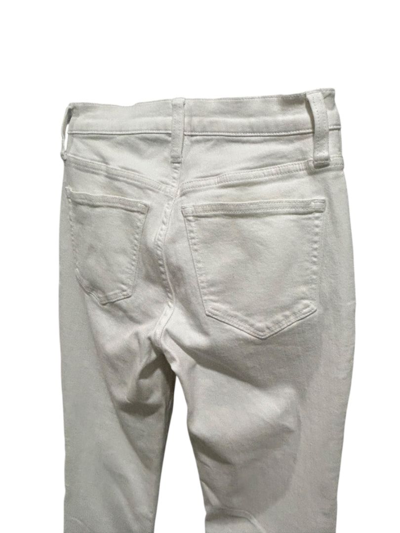 Size 25 J.Crew Mid-Rise Flare Crop Womens White Jeans Raw Hem
