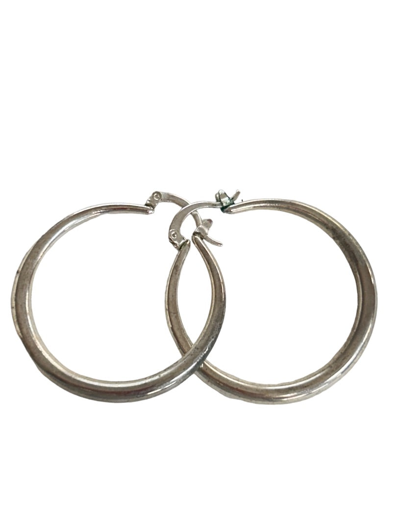 Silvertone Lever Hoop Earrings 1.75" Diameter Pierced