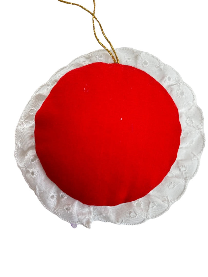 Set of 3 Handmade Cross Stitch Holiday Ornament Angel Duck Horn 2" Diameter