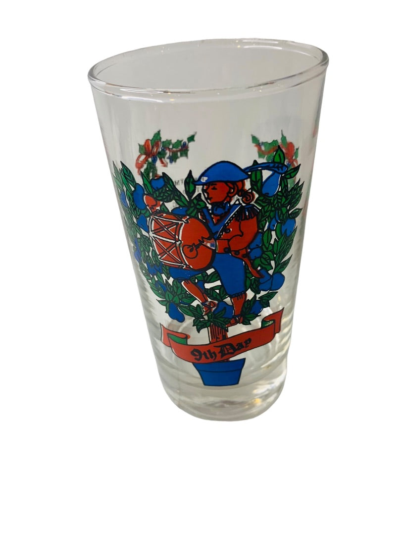 Vintage Tumbler Glass Taylor Smith & T 9th Day of Christmas 10 oz Drinking