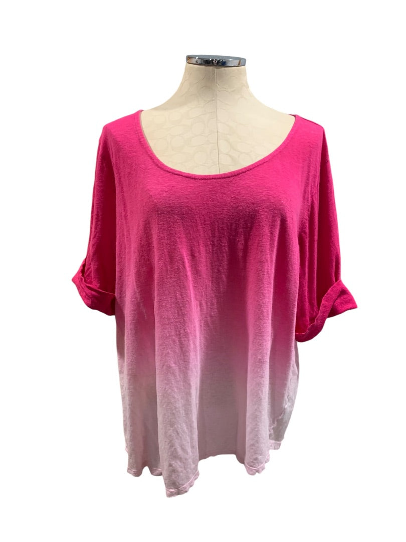 3X Lauren Ralph Lauren Womens Pink Ombre Scoop Neck Linen Tshirt Cuffed Sleeve