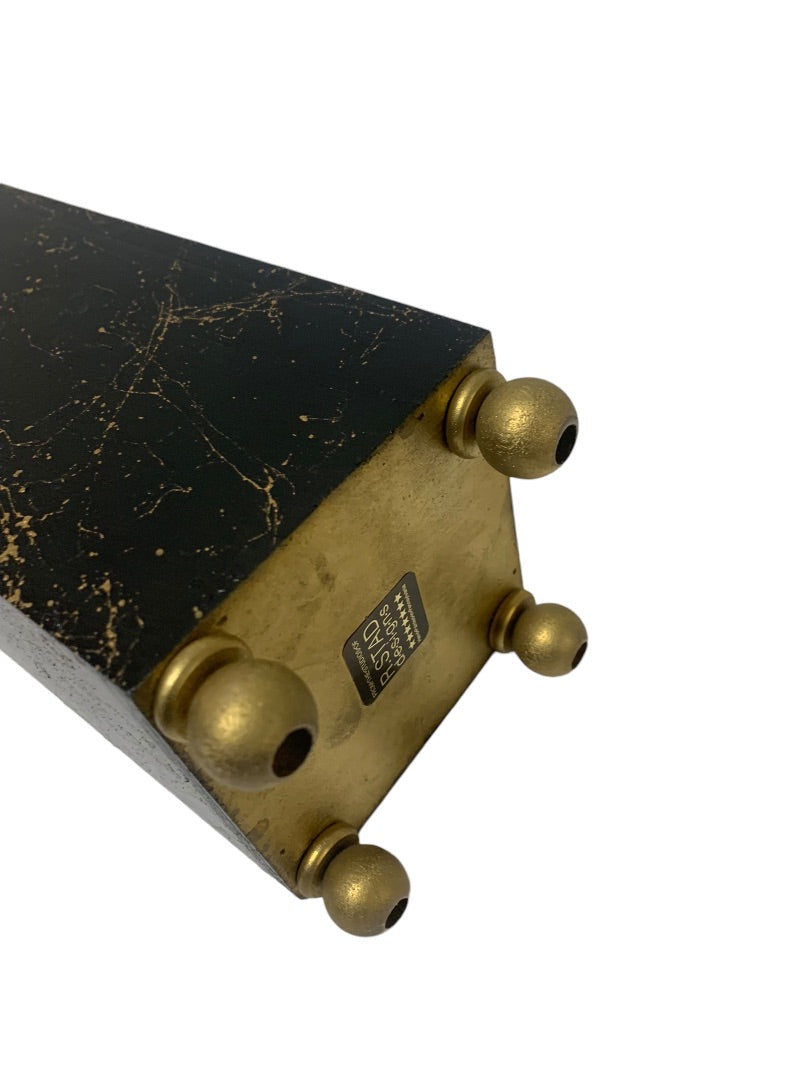 R.Stad Designs Black Gold Hinged Handmade Wood Box Star Topper 18"h x 4" Square