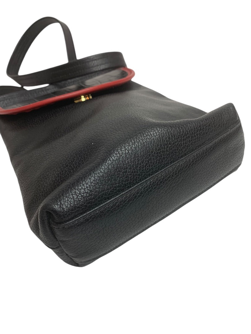 Vintage 1990s Black Red Leather Flap Satchel Hip Bag
