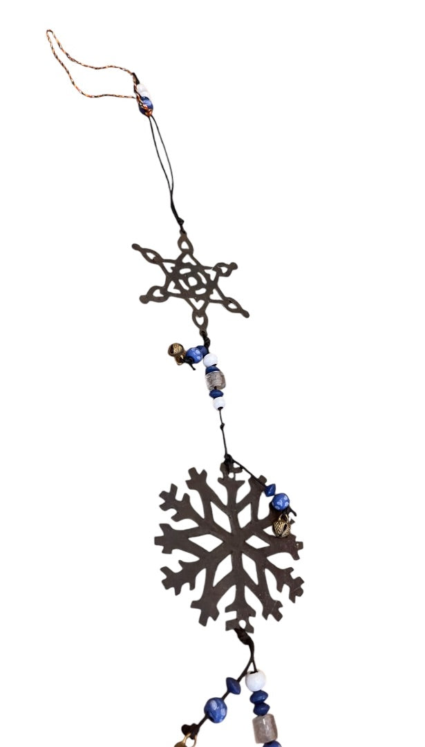 Rustic 3 Metal Snowflakes with Beads Bells Windchime 24 Length
