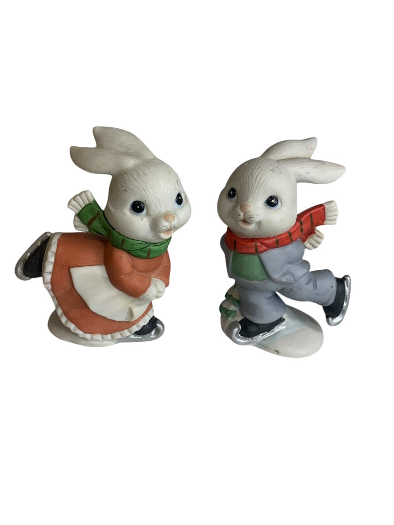 Homco Home Interiors 5305 Ice Skating Bunnies Figurine 4 Inch