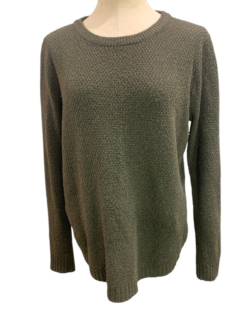 XL Pink Clover Womens Army Green Textured Cozy Sweater Pullover