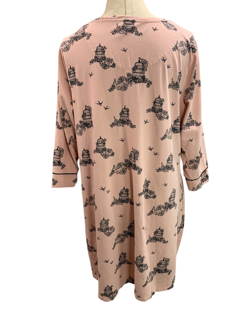 XL Soma Night Dress Pink Jersey Knit Birdcage Print