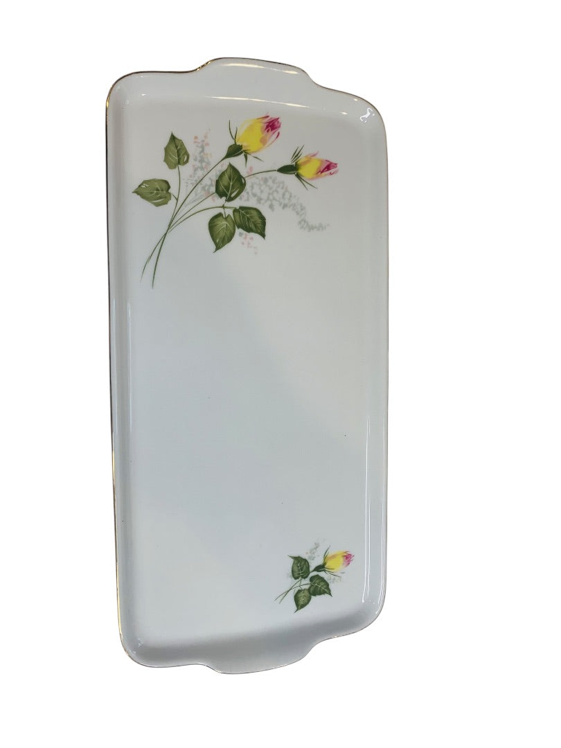Vintage Hutschenreuther Bavaria Germany Yellow Pink Rose 12.5" Tray