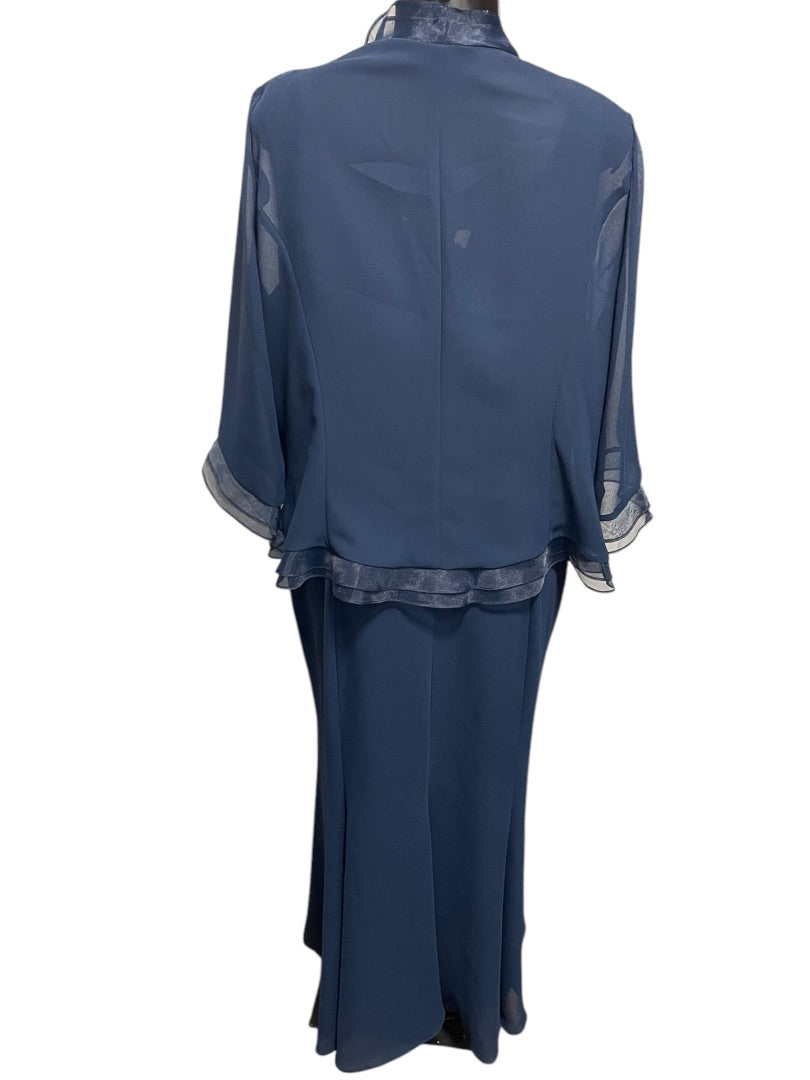 18 Jan's Boutique Eveningwear 2 Piece Full Length Dress & Jacket Navy