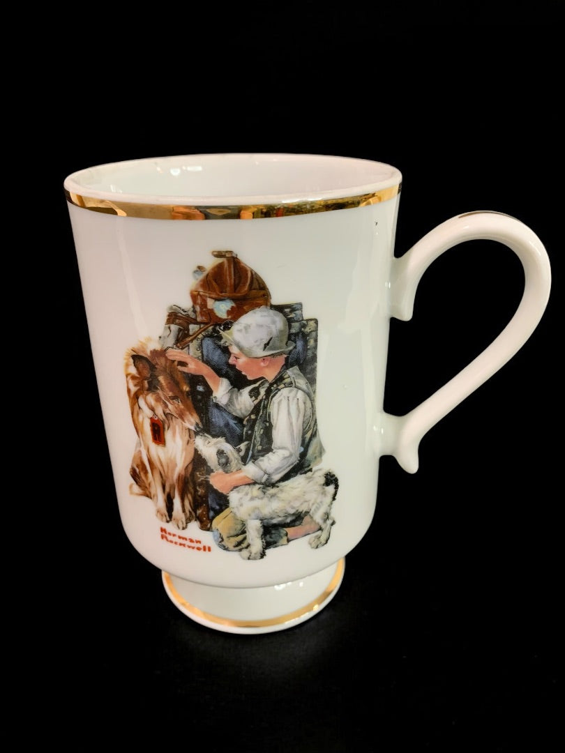 1981 Norman Rockwell Porcelain Pedestal Mug "Making Friends" The Danbury Mint