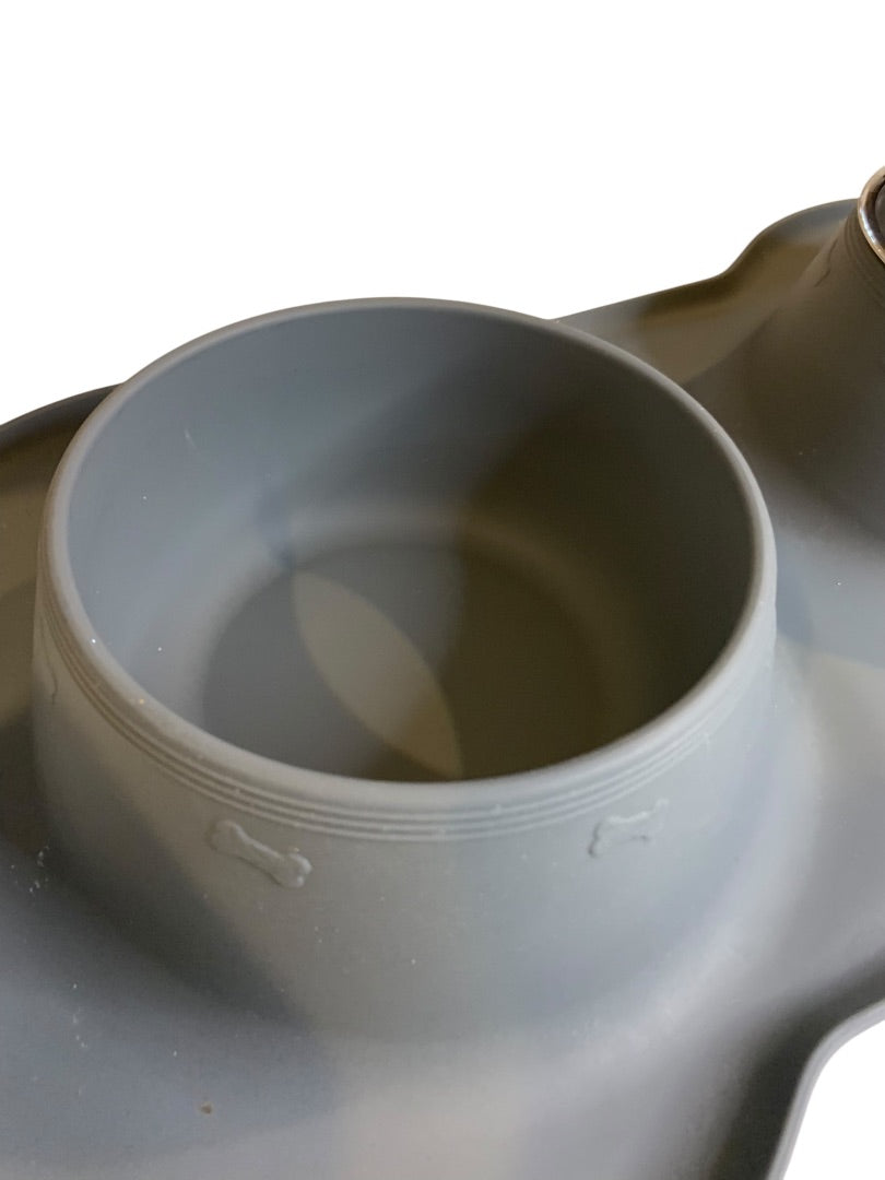 Dog Food Bowls Stainless Steel No Spill Non-Skid Mat Gray