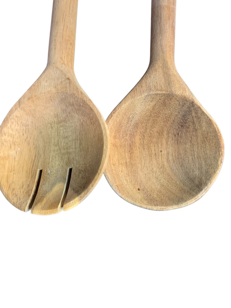 Mud Pie Ceramic and Wood Salad Servers Utensils Set A Toss Up