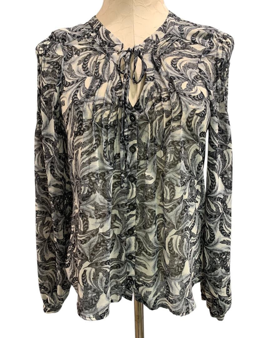Medium Patterson J. Kincaid Womens Shirt Tie Neck Button Up Sheer Blouse