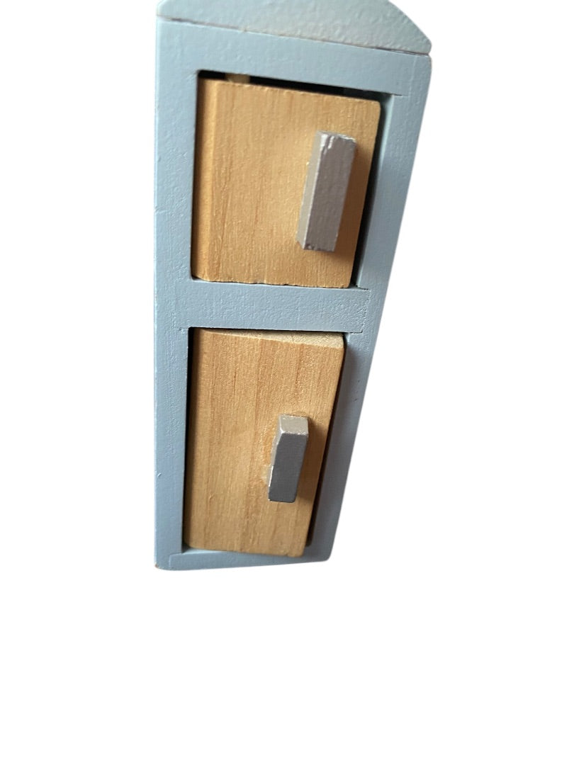 Wooden Dollhouse Miniature Kitchen Cabinet Blue Refrigerator 5 Inch