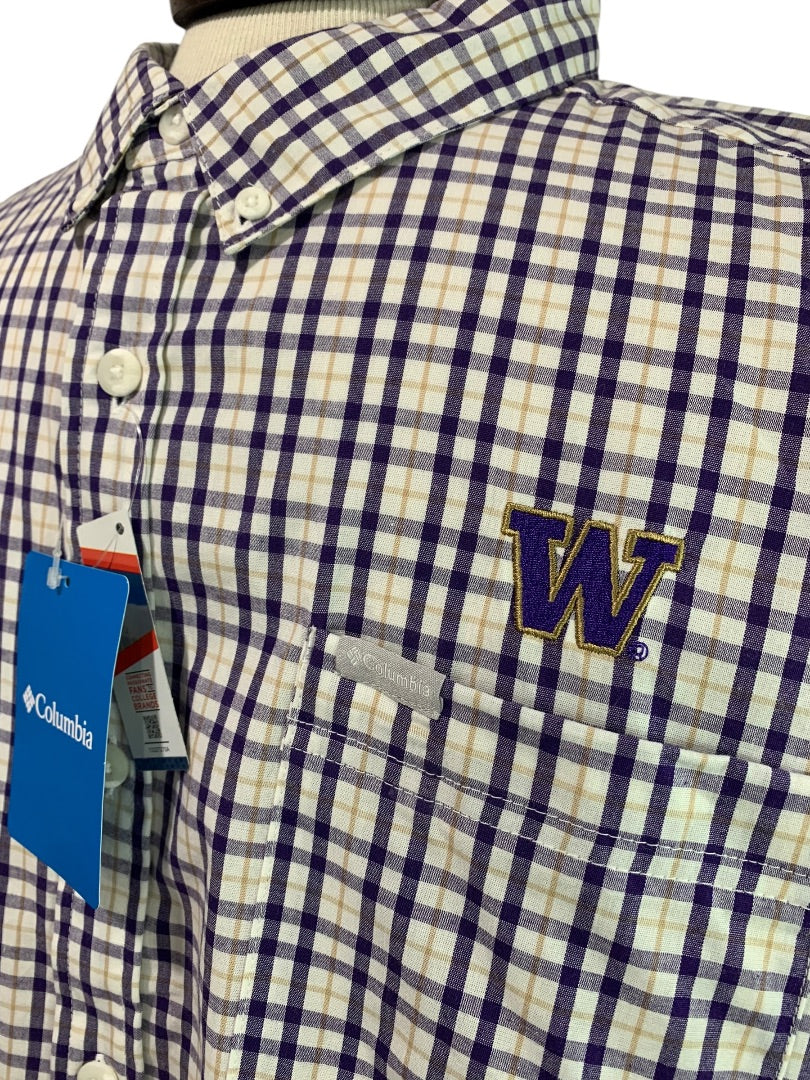 XL Columbia Mens New Washington Huskies Button Down Shirt Plaid