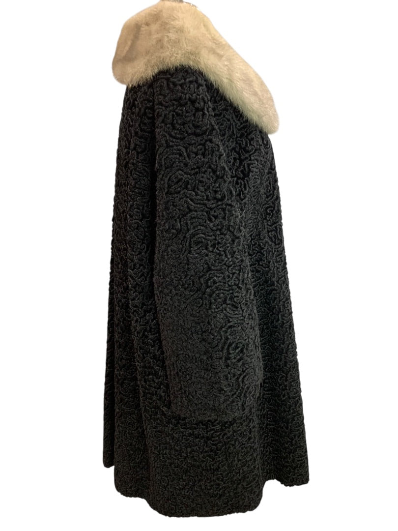 1950s Lambs Wool Mink Collar Womens Persian Coat Astrakin France