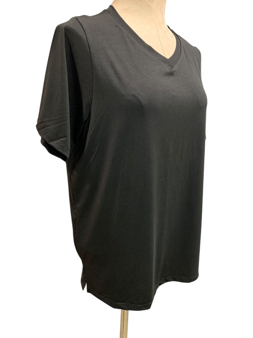 Large Womens V-Neck Black Activewear Tshirt New Short Sleeve