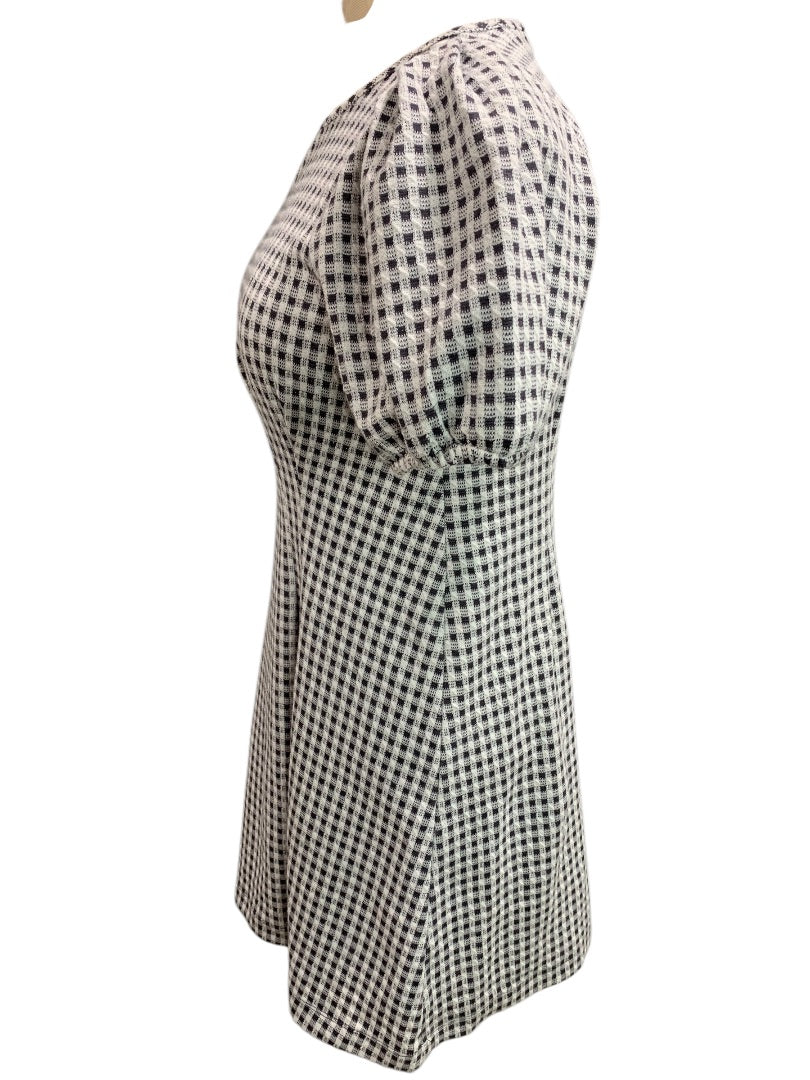 Size 4P Loft Petites Knit Dress Back Zip Gray White Gingham Check