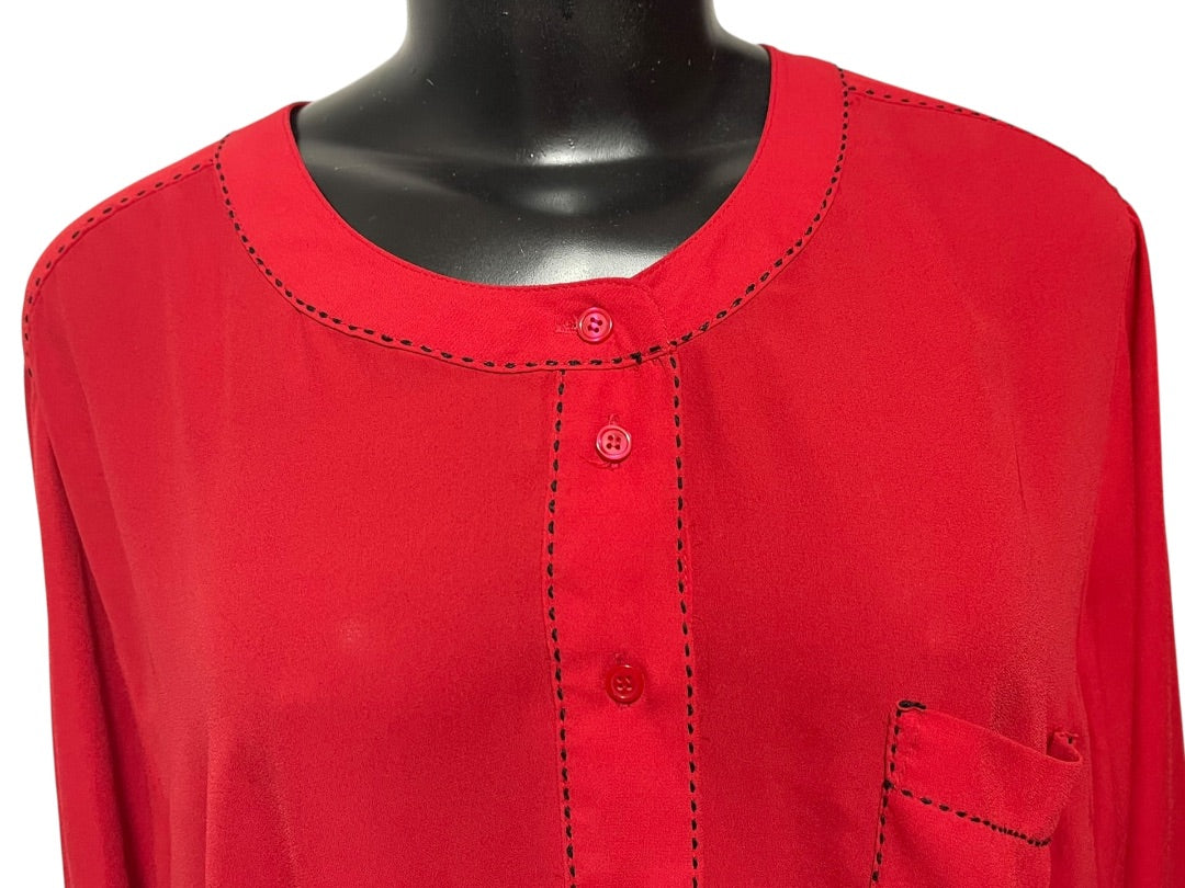 22/24 Lane Bryant Long Sleeve Blouse Shirt Red Contrast Stitch Womens