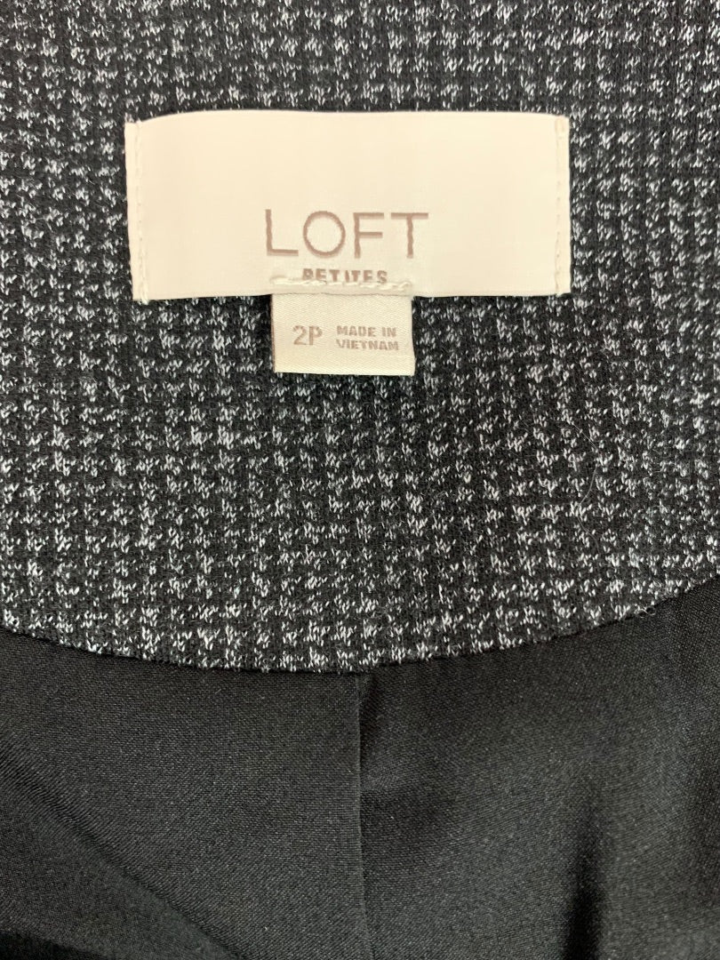 Size 2P Loft Petites Womens Microcheck Blazer Business Soft Black Gray