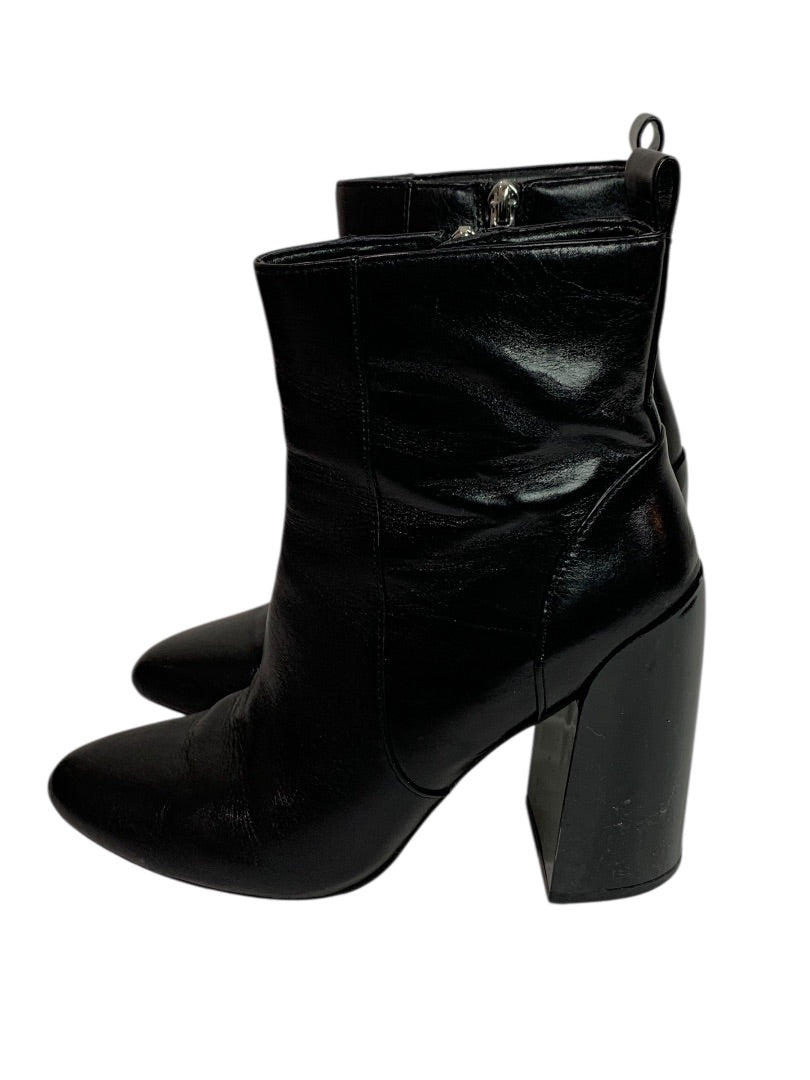 Size 6 Vince Camuto Womens Black Leather Booties 4 Inch Block Heel Enverna