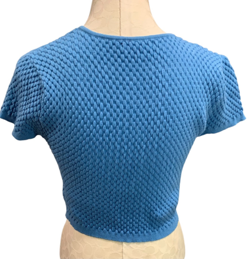 Large Kendall & Kylie Junior Womens Blue Textured Short Sleeve Cardigan Sweater