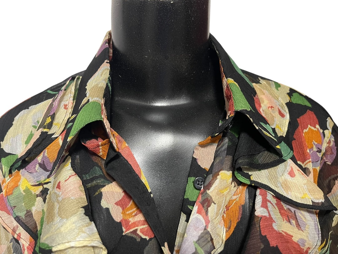 XL Lauren Ralph Lauren Sheer Floral Ruffled Button Down Blouse New Womens