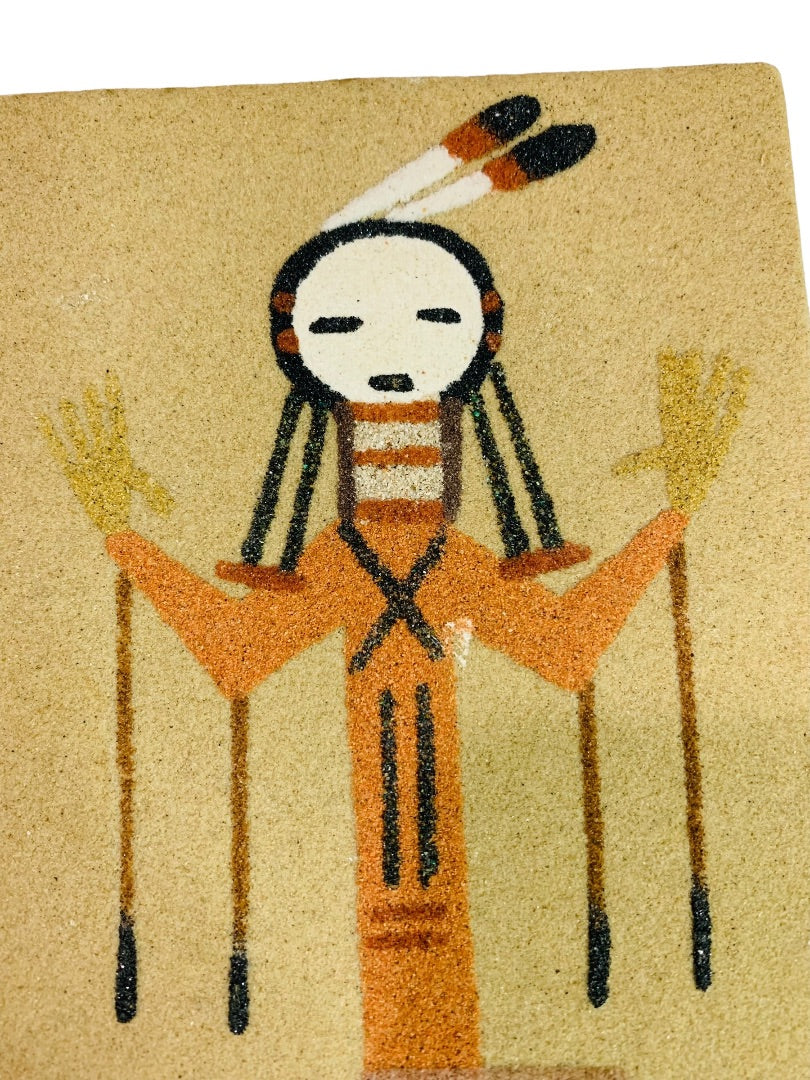 Vintage Native American Sand Painting Healing Man 8"h x 4"w