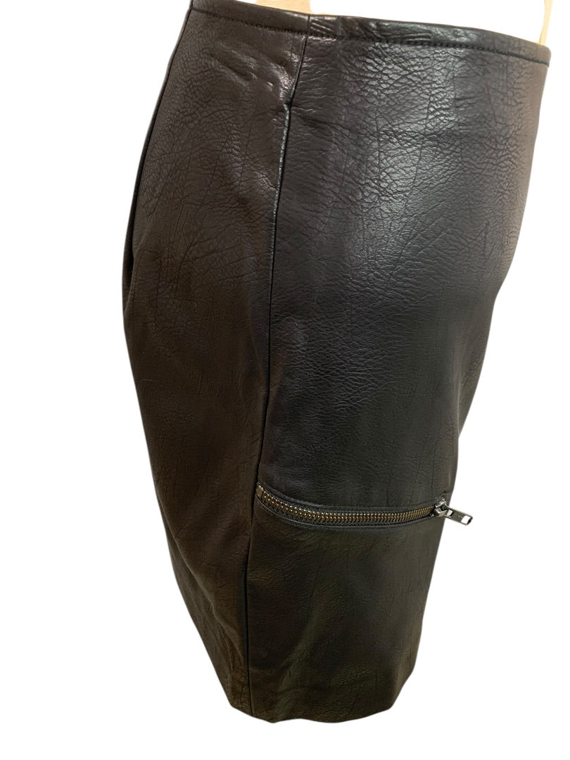Small Leith Black Moto Style Vegan Leather Mini Skirt 15" Length