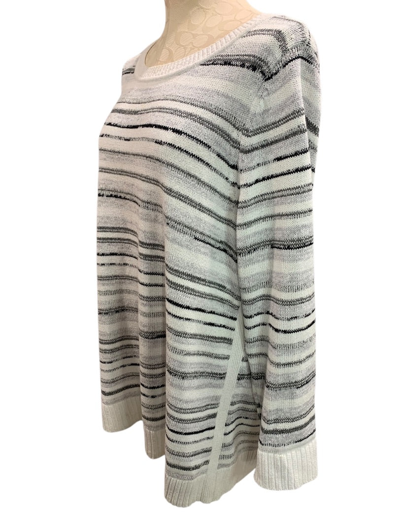 1X T by Talbots Womens Striped Gray Pullover Sweater Cotton Blend