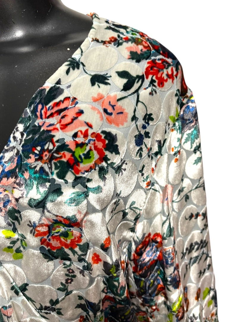 Small Maeve Anthropologie Sheer Umi Wrap Floral Velvet Shirt Silk Blend