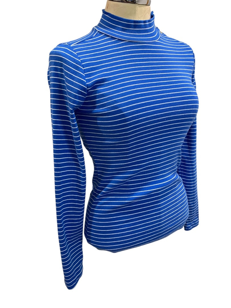 XS J.Crew Womens Blue Mockneck Striped Shirt Long Sleeve BS214
