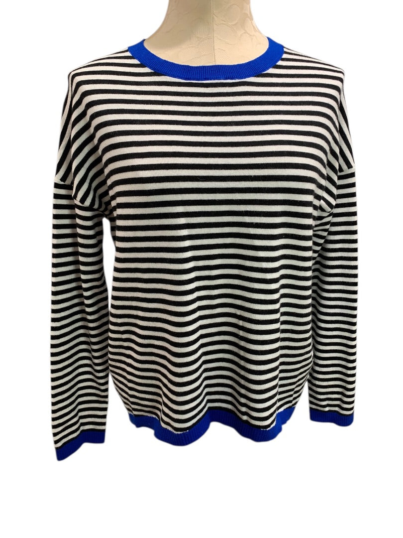 Small Zesica Womens Soft Pullover Sweater Black White Blue