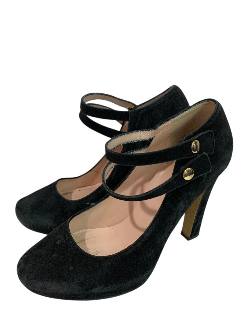 Size 7 Kate Spade Nara Double Strap 4.5" Heel Shoes Black Suede